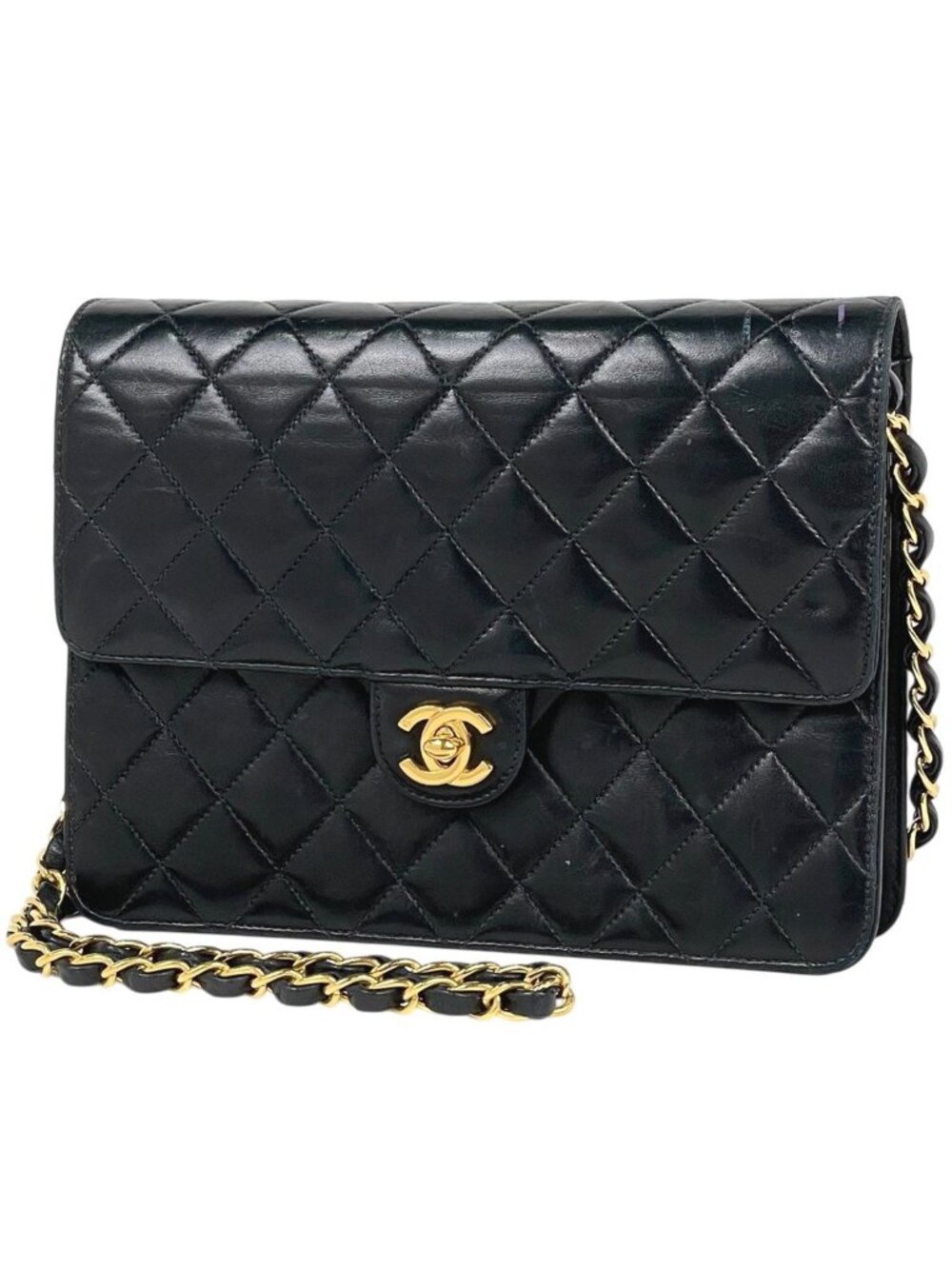 Chanel Single Flap Chain Shoulder Bag CC Logo Leather Black